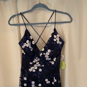 Long navy blue floral dress